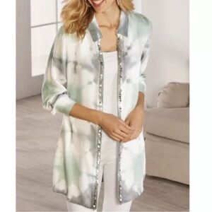 Soft Surroundings Aegean Beaded Soft Topper Open Front Tie Dye XL